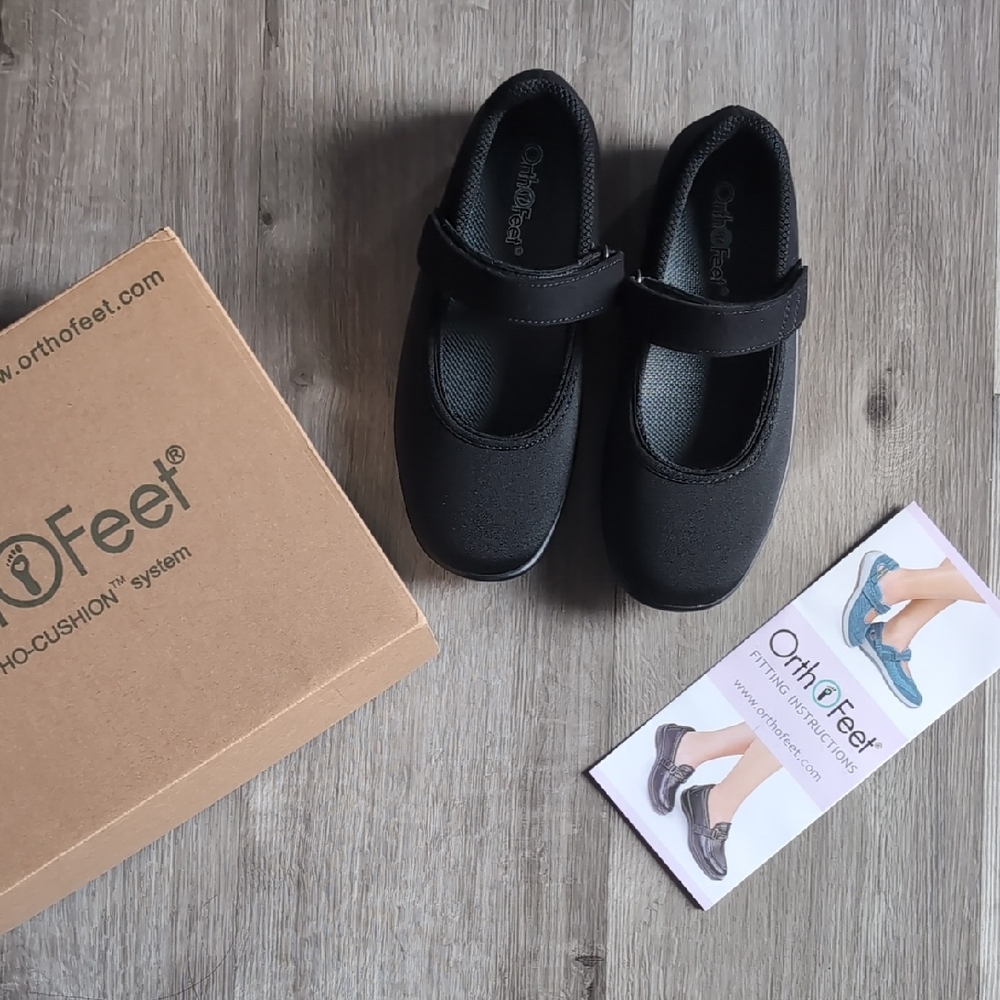 Orthofeet Black Mary Jane Shoes - Comfort Strap
